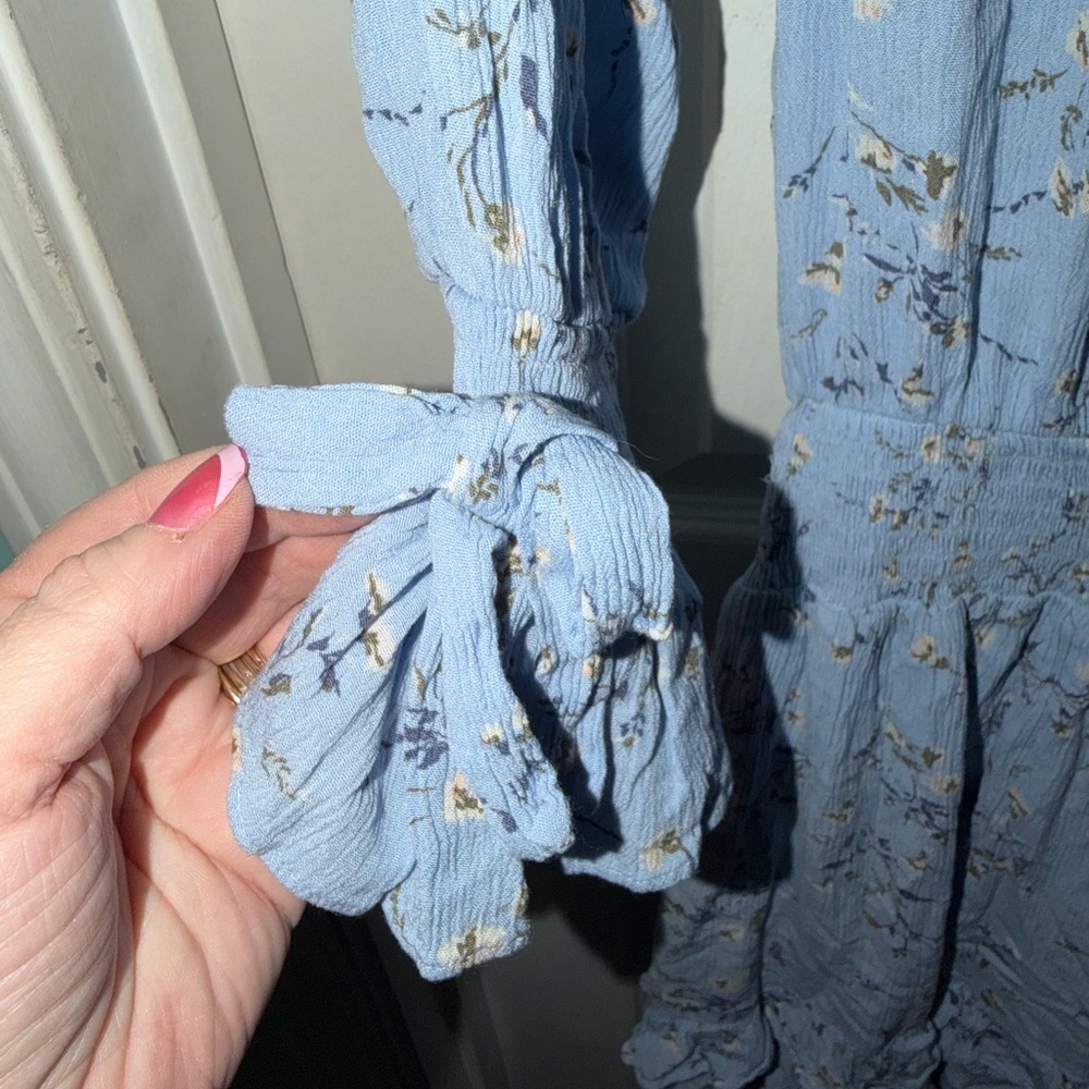 American Rag Light Blue Floral Tie-Neck Women's Dress Size L - Picture 4 of 4